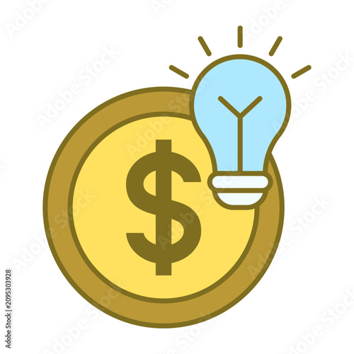 Cuadro en lienzo Creative Concept of Money and Ideas with Light Bulb.