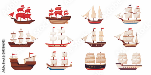 Photos Stylized Historical Sailing Ships Vector Illustration On White Background
