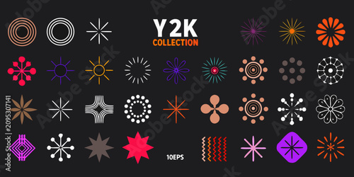 Vászonkép Geometric starburst and radial patterns y2k styled vector illustration collectio