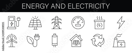 Photos Energy and Electricity thin line icons set
