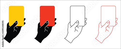 Cuadro en lienzo Football referee card icon featuring yellow and red penalty symbols for soccer officiating, match regulations, fair play, referee decisions, and sports branding, vector, designs