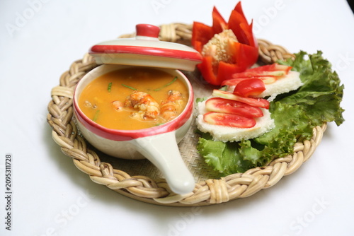 Delicious spicy Tom Yum hot prawn soup