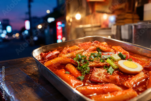 Spicy Korean Pojangmacha Tteokbokki with Rice Cakes and Fish Cake