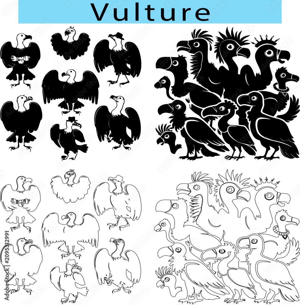 Fototapeta premium Vulture vector illustration black and white, Vulture outline drawing easy, Vulture silhouette vector art and graphics