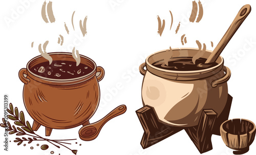 Fotografie Simple cauldron with steam rising from it