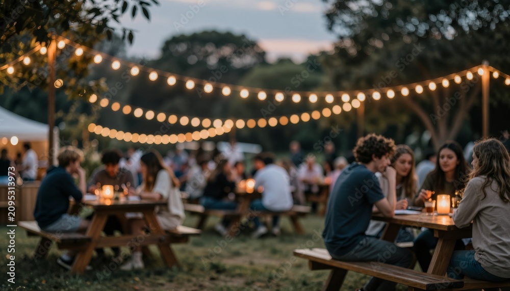 Fototapeta premium Outdoor Evening Social Gathering at a Garden Picnic