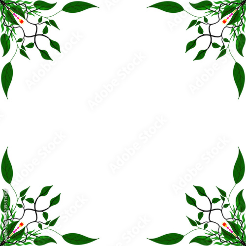 
Hand drawn botanical floral border frame with green leaves and wildflowers on transparent background for invitations, cards and nature themed designs