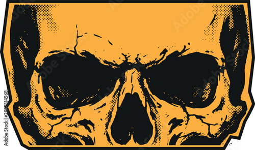 Фотография Grunge styled yellow skull illustration as sticker with illustration skeleton is
