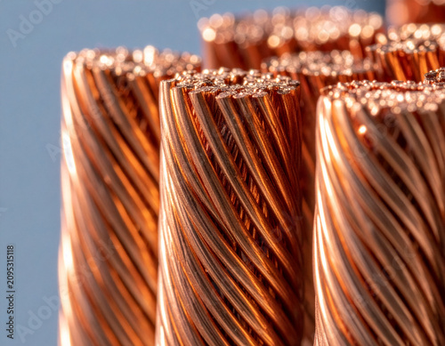 Macro Close Up of Shiny Stranded Copper Electrical Wire Cables