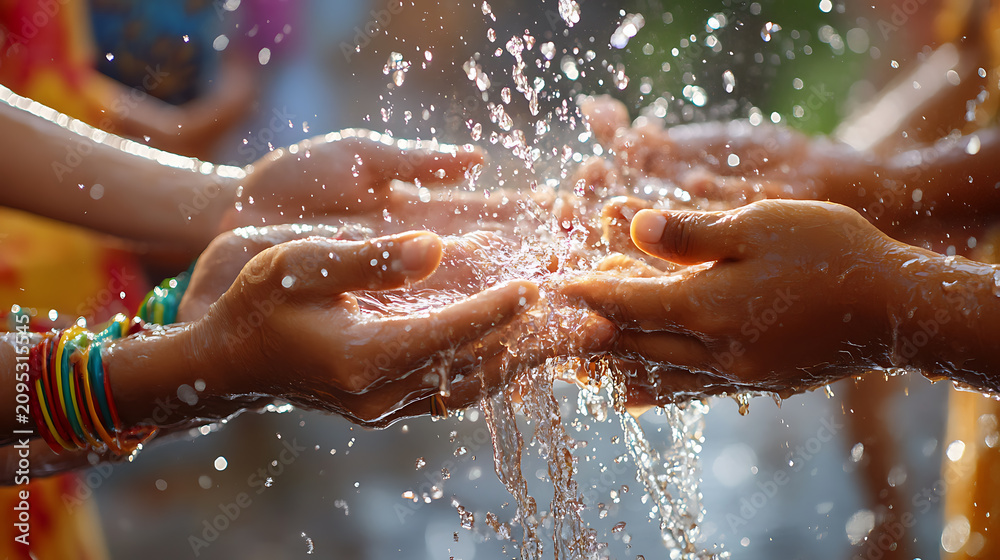 Fototapeta premium Songkran Festival, Thai New Year celebration with joyful water splashing