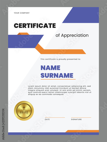 Modern certificate of appreciation template for company. Creative certificate template for multipurpose.