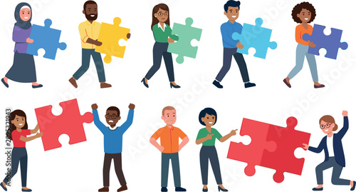 Photos Vector cartoon business teamwork and diverse community collection featuring peop