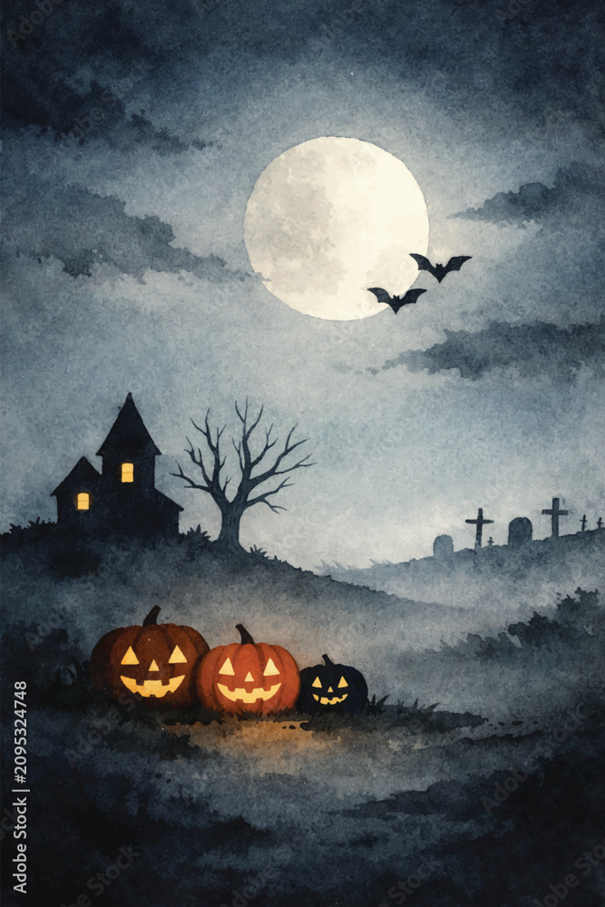 Obraz premium watercolor halloween dark night background