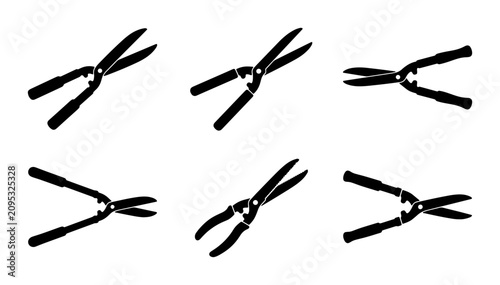 Foto Garden Shears Set, Hedge Trimmers Icons, Pruning Scissors Vector Graphics, Garde