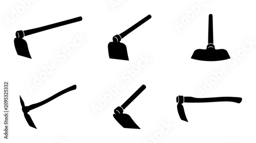 Photos Gardening Tools Set, Hoe Icons, Agricultural Implements, Farming Equipment, Silh