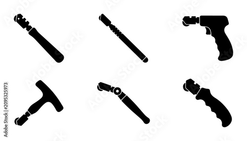 Photos Set of 6 Black Silhouette Icons: Welding Torches, Tools, Equipment, Industrial D