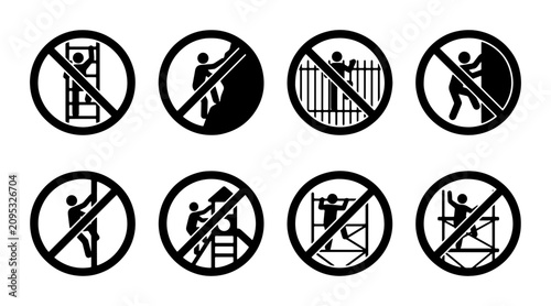 Tableau sur toile Prohibition Signs: No Climbing, Danger, Safety Warnings, Restricted Access Icons