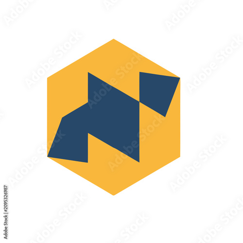 Abstract Geometric Hexagon with Blue Shapes