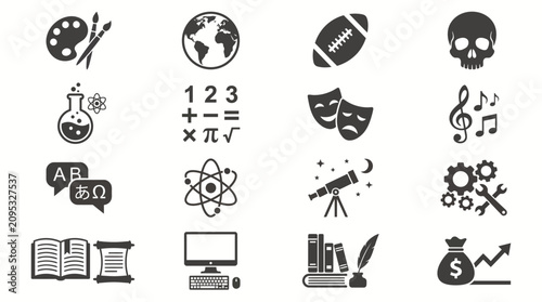 Schilderij op canvas Set of education and school subject icons for study and learning