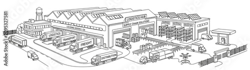 Foto Logistics and Freight Distribution Center Line Drawing