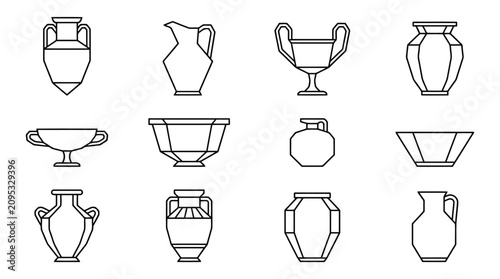 Photos Ancient Pottery Vessel Outline Collection Classical Line Art