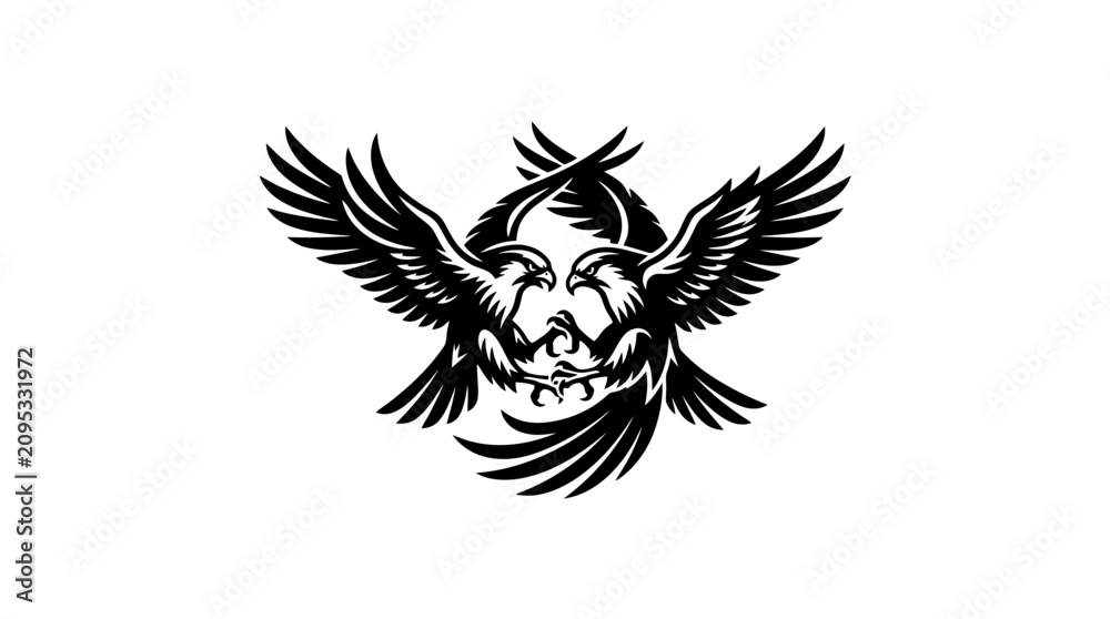 Naklejka premium Black and white eagle skull illustration.