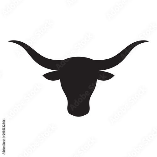Longhorn bull head with horns and ears isolated on white background icon