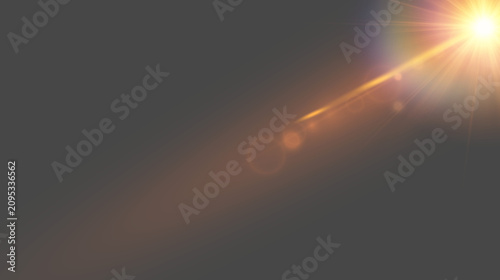 Cinematic upper right sun flare overlay with bokeh and rainbow lens flare for Christmas video and wedding photography