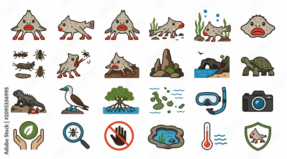 Obraz premium Colorful flat icons of nature wildlife and environment symbols.