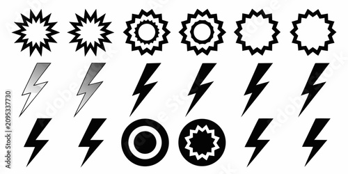 collection of vector lightning bolt symbols and explosive shapes on white background symbol explosion shape icon electricity thunder spark flash