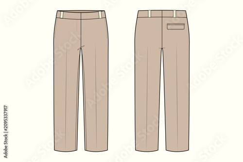 Fotografia Classic Tailored Trousers with Welt Pocket Technical Flat Vector Sketch