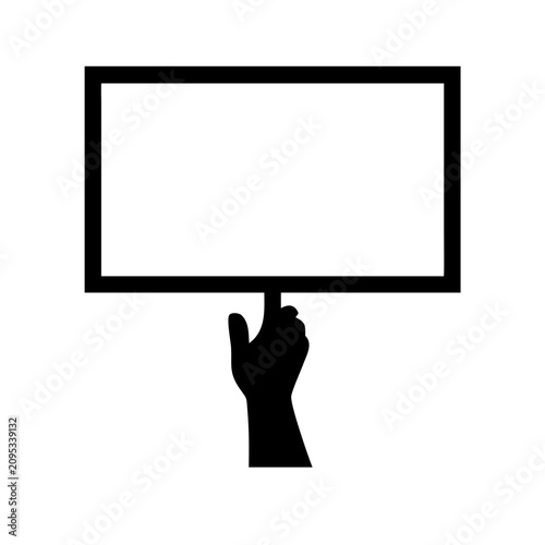 Hand Holding Blank Sign Vector - Raised Arm Protest Banner Silhouette Clipart