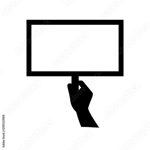 Hand Holding Blank Sign Vector - Raised Arm Protest Banner Silhouette Clipart