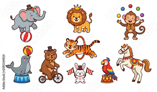Canvas Print Funny Circus Animal Character Collection Vector Illustration