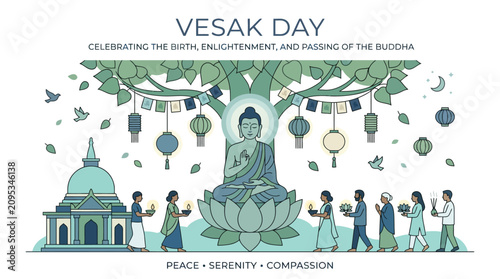 Photos Vesak Day Celebration with Buddha Statue, Devotees Holding Candles, and Traditio
