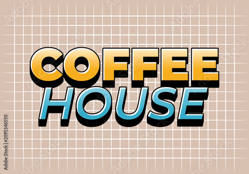 Retro coffee house text on beige grid background