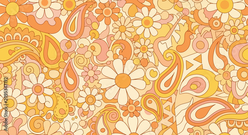 Obraz na płótnie Vibrant and Psychedelic Seamless Vector Pattern Featuring Abstract Swirling Shap