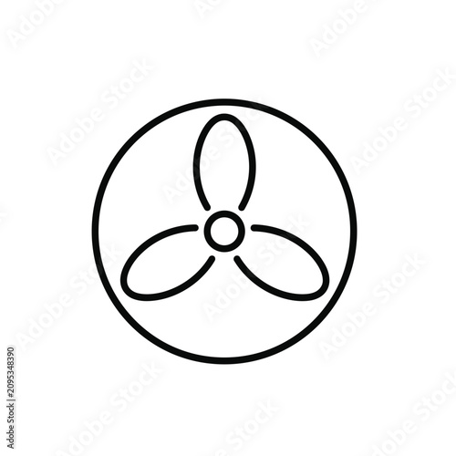 A simple line drawing icon of a fan in a circle