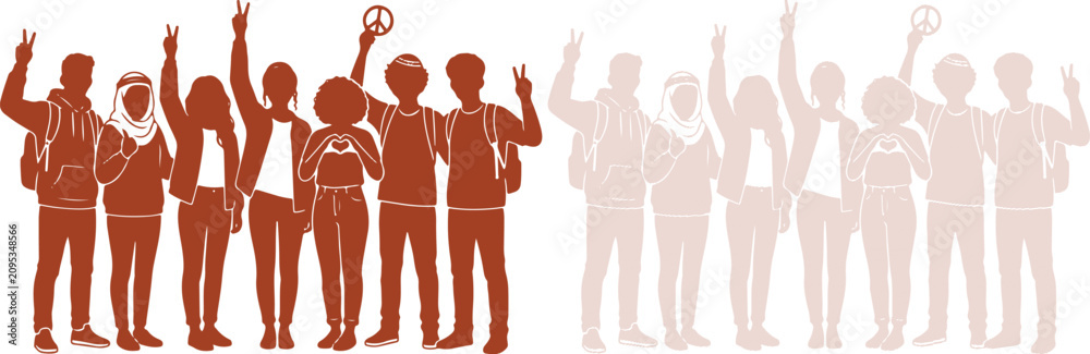 Fototapeta premium Light beige vector artwork displaying enthusiastic group of people celebrating happily together representing victorious positive social civic movement