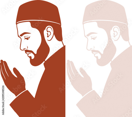 Foto Light beige vector illustration portraying an observant Muslim man engaged deepl