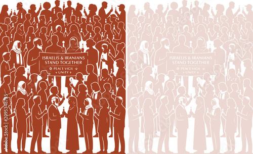 Light beige vector graphic displaying an enormous peaceful gathering of ordinary citizens advocating passionately for essential social changes
