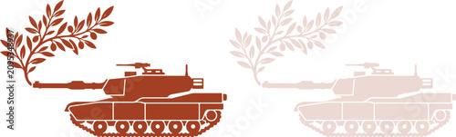 Tableau sur toile Dark brown vector silhouette of a heavy military tank unexpectedly featuring a b