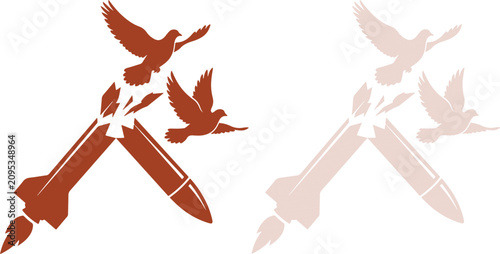 Canvastavla Dark brown vector silhouette illustrating a deadly broken military missile trans