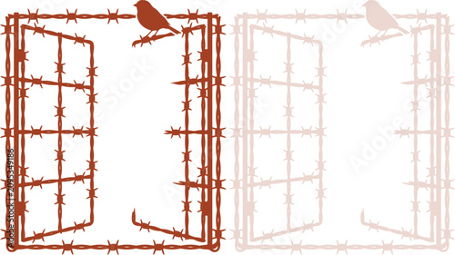 Obraz na płótnie Light beige vector illustration portraying large open welcoming casement window