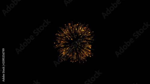 Golden Firework Burst Animation with Glowing Spark Particles on Black Background 4K Loop, Gold Firework Explosion Motion