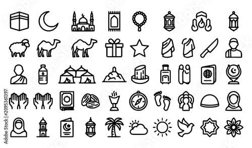 Bild auf Leinwand Islamic icons set religious symbols pilgrimage and cultural elements