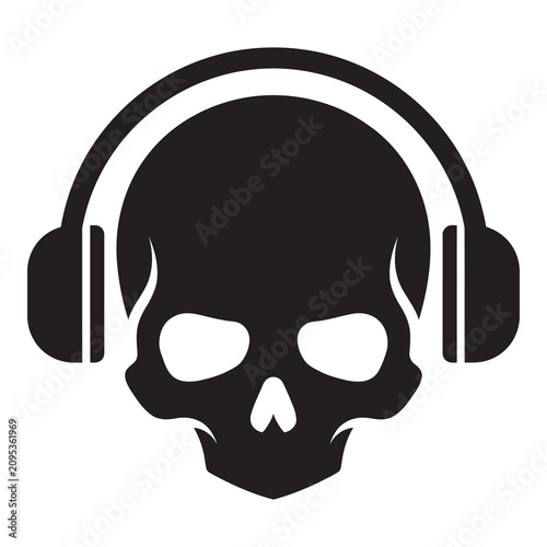 Foto Black skull wearing headphones icon graphic symbol icon