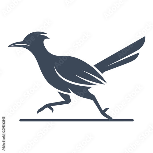 Tableau sur toile Dark grey roadrunner bird running on ground in profile view icon