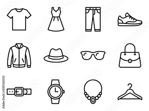 Fashion and Clothing Accessories Line Icons Vector Set
