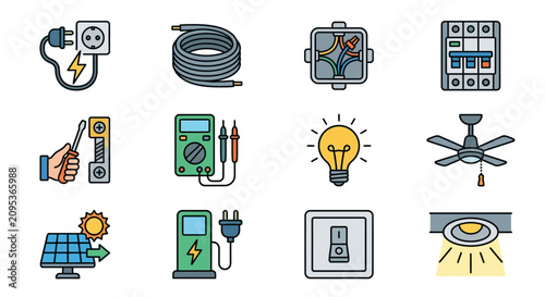 Fotografía Collection of electrical and renewable energy icons.